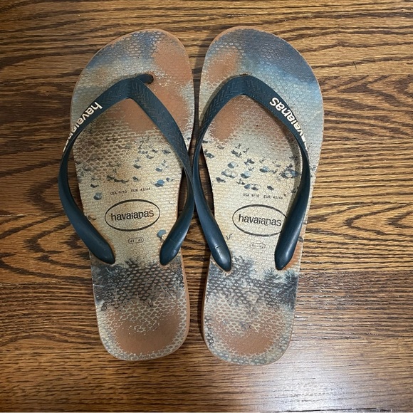 Havaianas Mens Flip Flops 2 Pair Blue Brown Size 9/10 - Picture 3 of 8